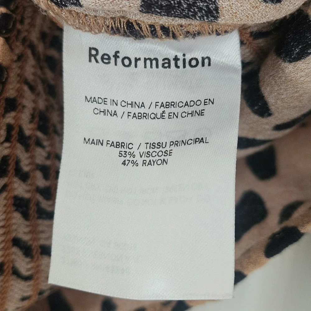 Reformation Reign Bobcat Animal Print Smocked Long Sleeve Square Neck Top Sz 6 - Picture 9 of 9